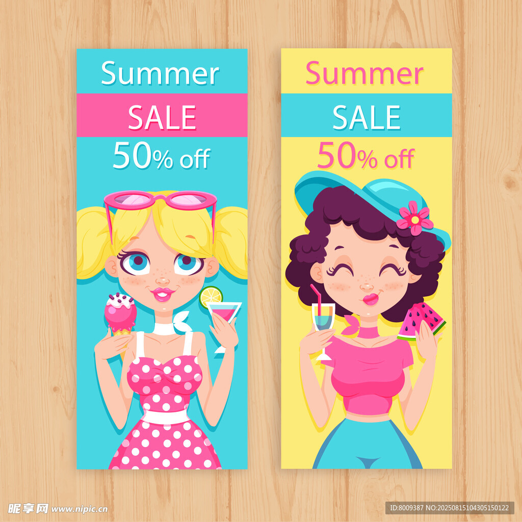 夏日促销海报中的可爱女孩
