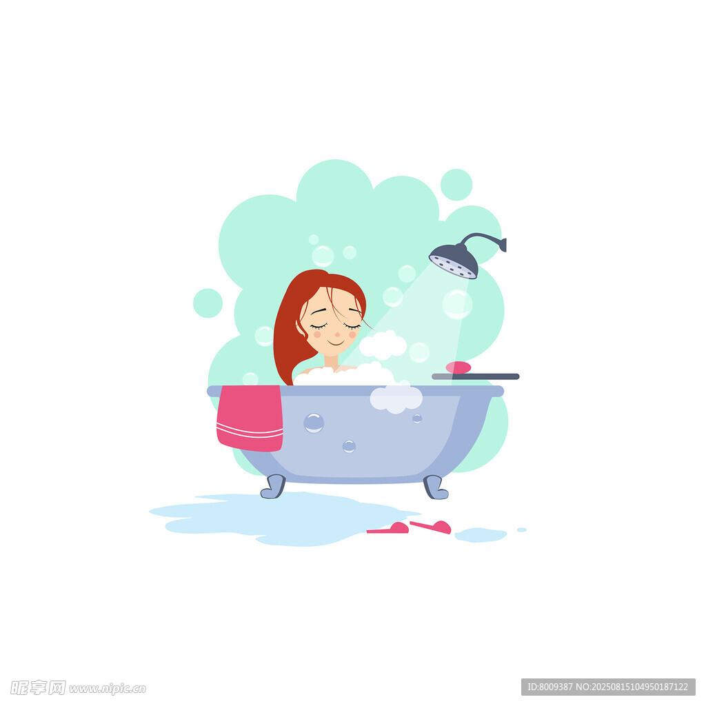 女孩惬意享受浴缸泡澡时光