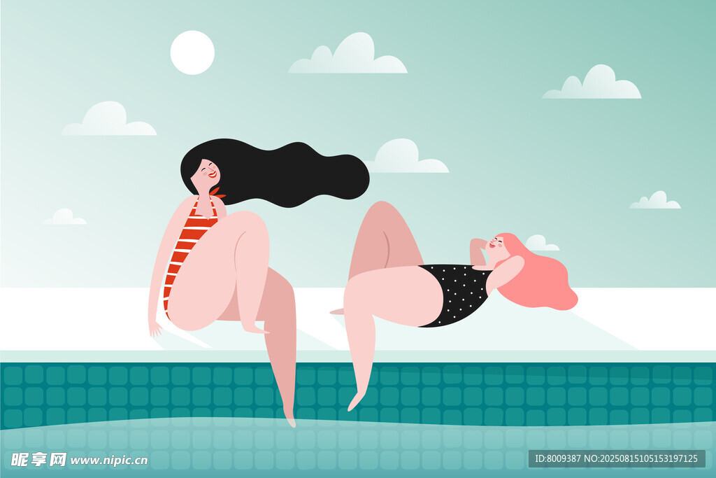 女孩泳池边惬意漂浮