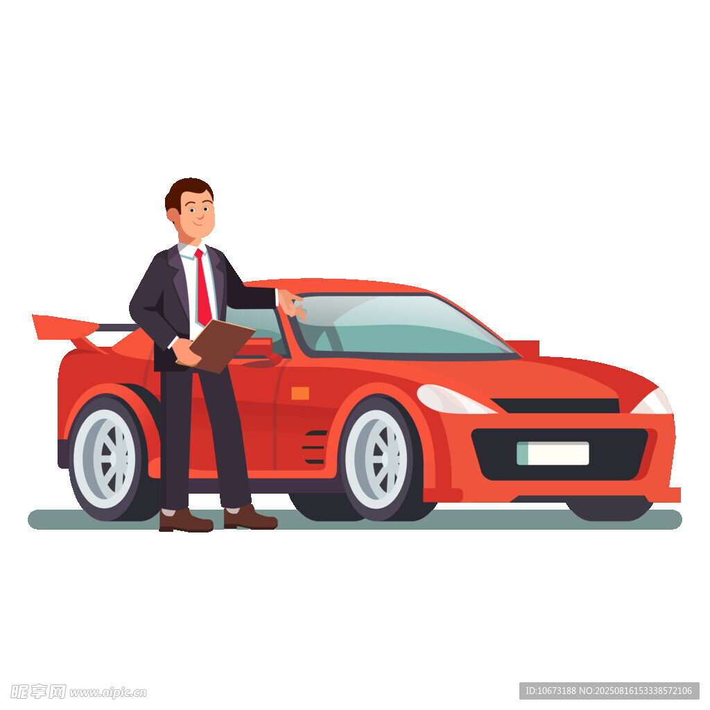 商务人士与红色跑车