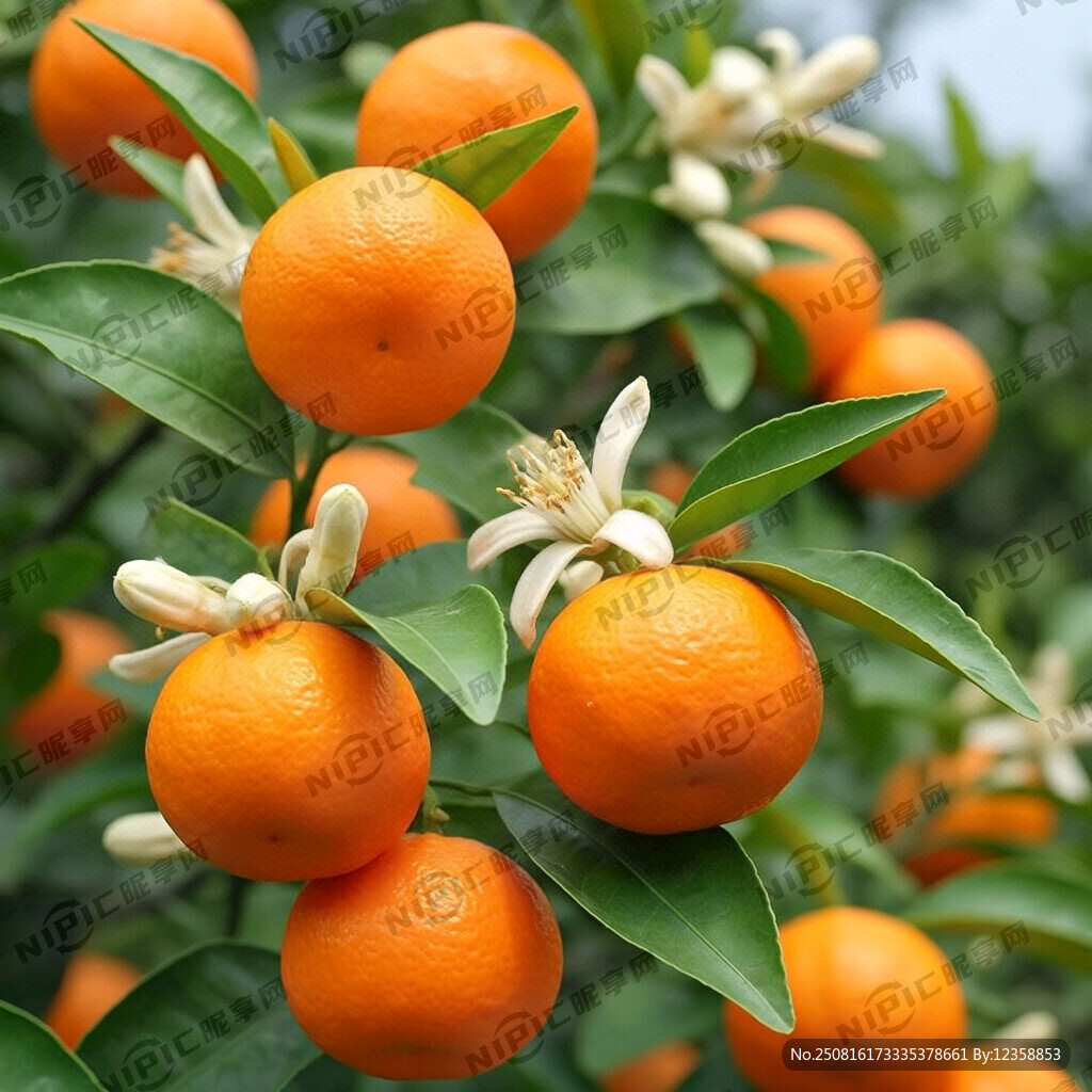 手绘橘子花图片  有花有叶 