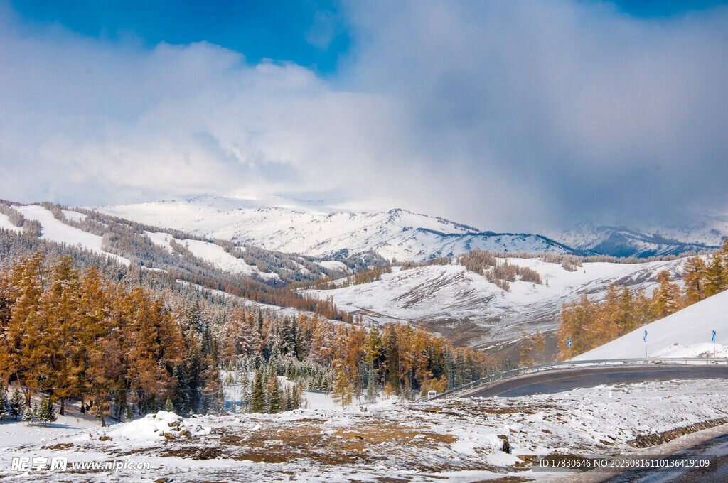雪山秋色中的蜿蜒道路