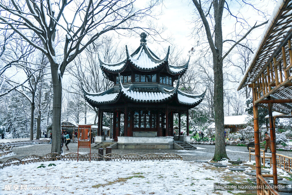 雪覆古亭显静谧之美
