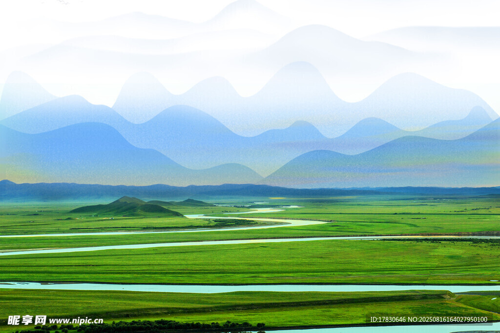 草原河谷与远山美景