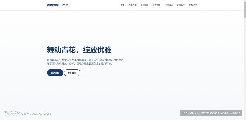 青花瓷蓝配色舞蹈工作室网站