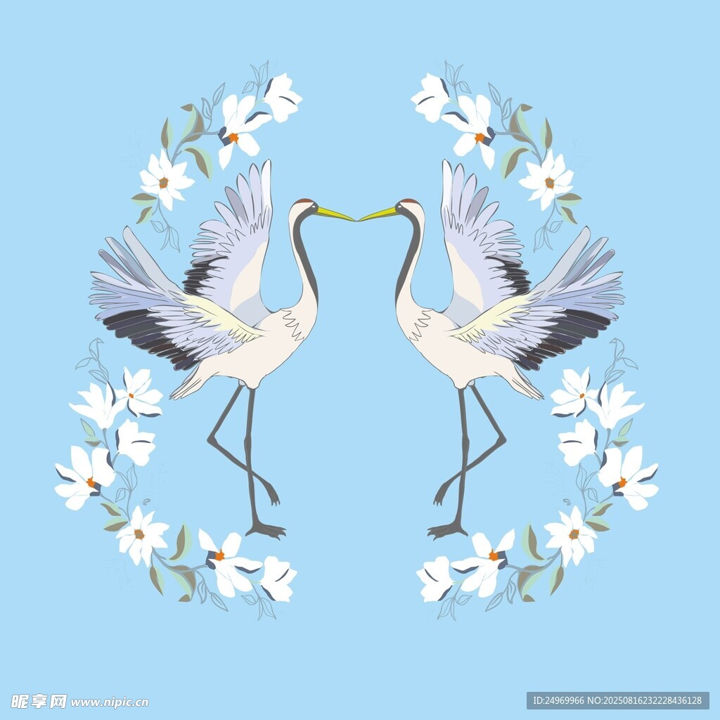 双鹤伴花图