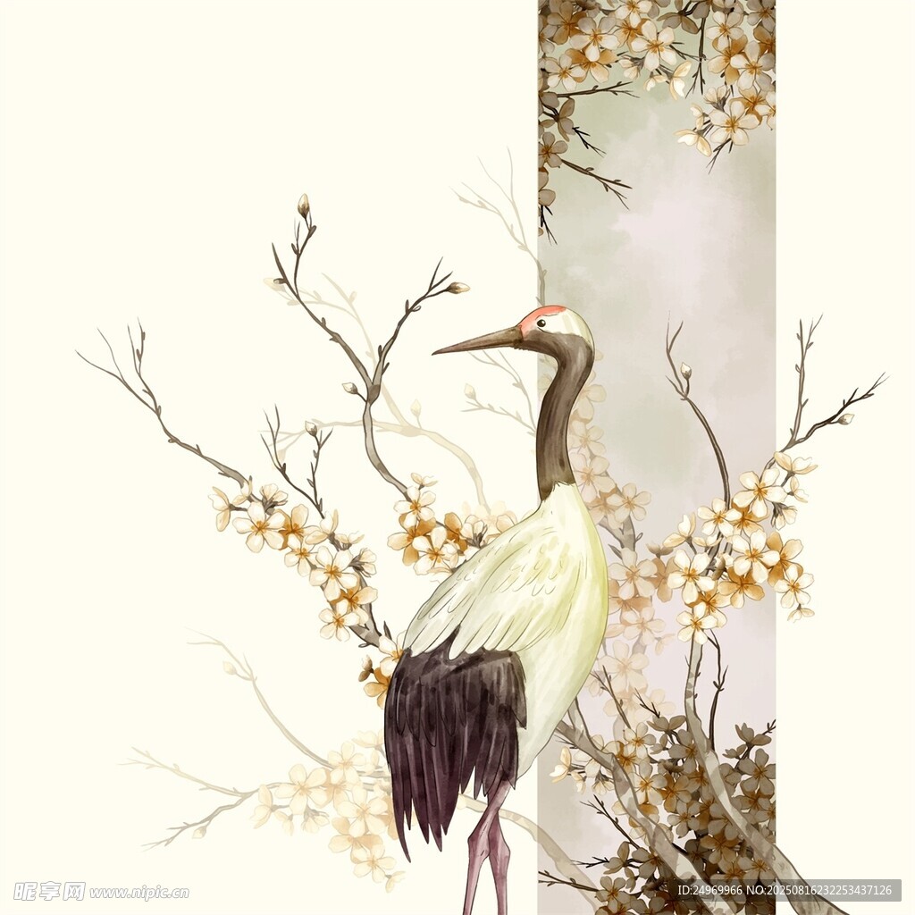 枝头鹤影