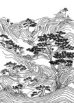 线性矢量山水松树图
