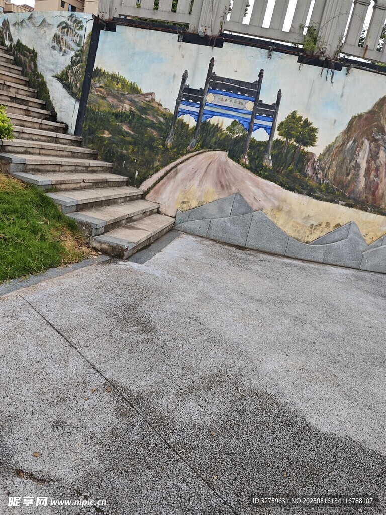 街头彩色涂鸦楼梯景观