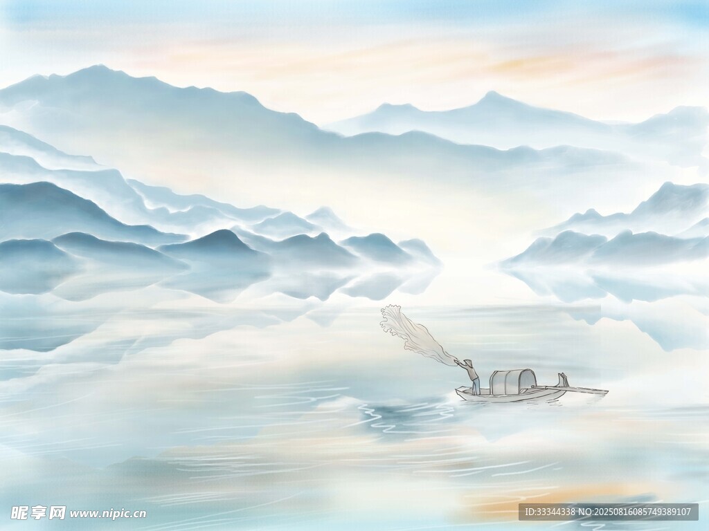 云海中的孤舟远景