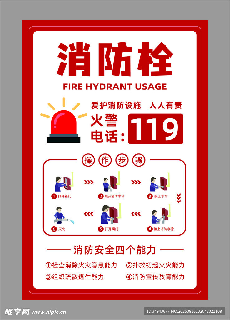 消防栓使用说明宣传海报