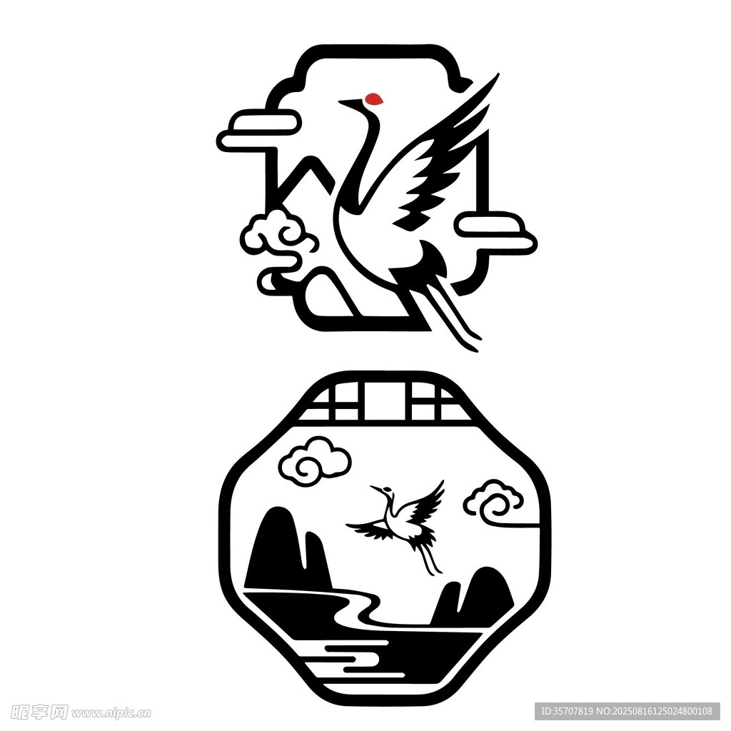 中式山水祥云飞鹤