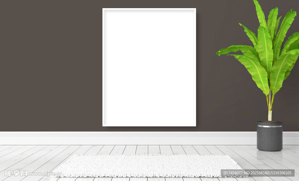 简约室内绿植与空白画框