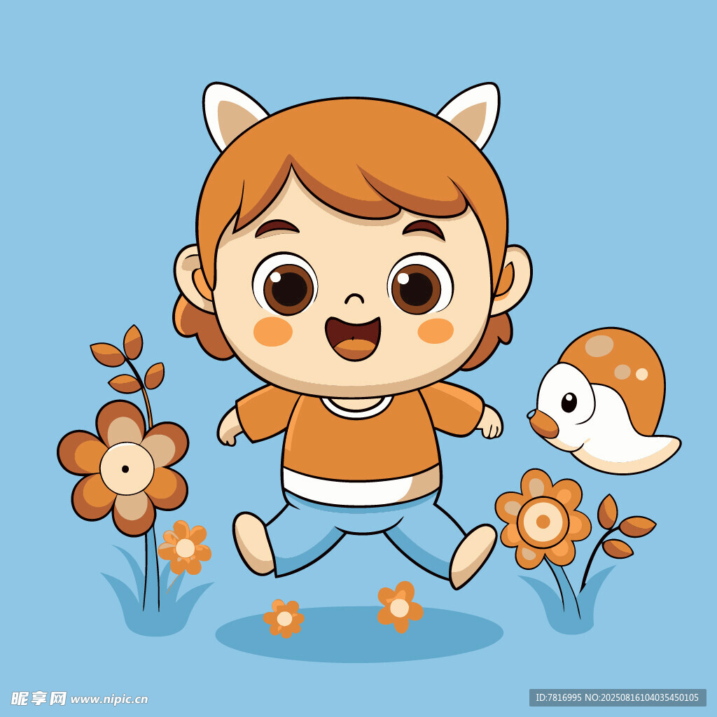 可爱萌娃与小鸟快乐相伴