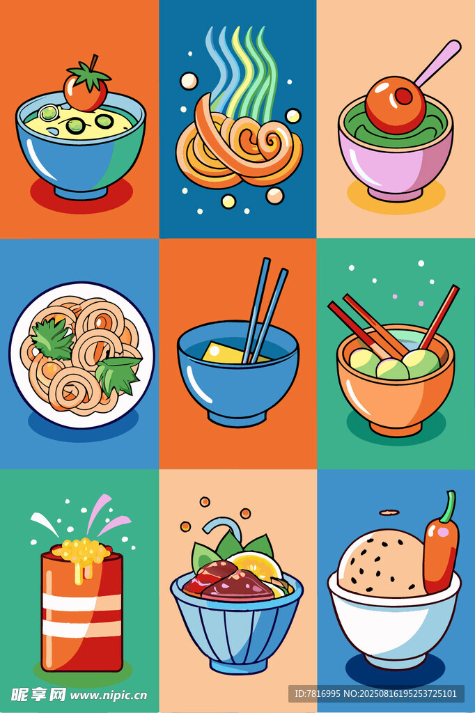 多样中式美食插画展示