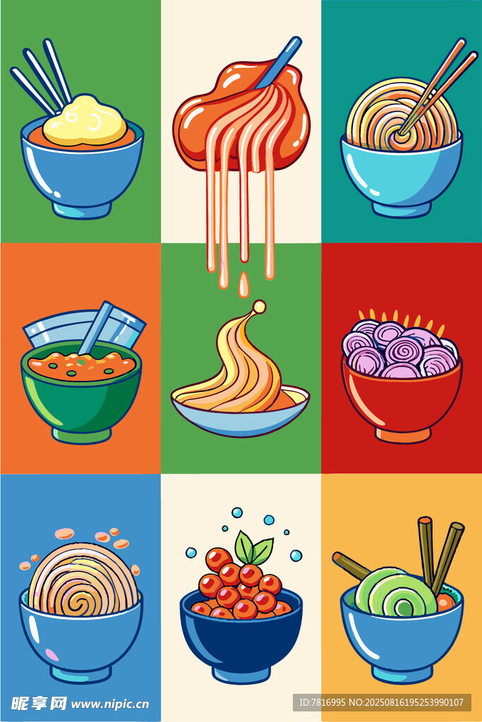多彩面食插画展示