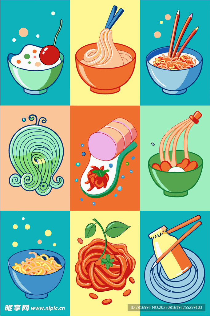 多彩面食美食插画