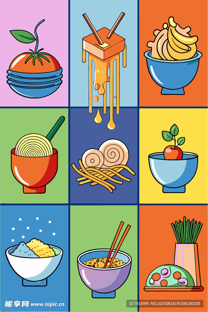 多彩亚洲美食插画展示
