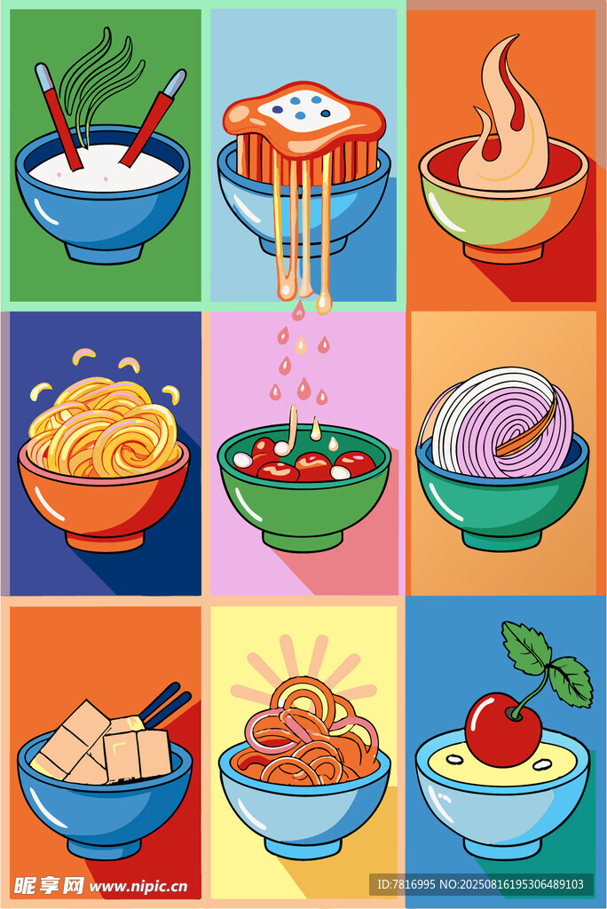 多彩美味面食插画集合