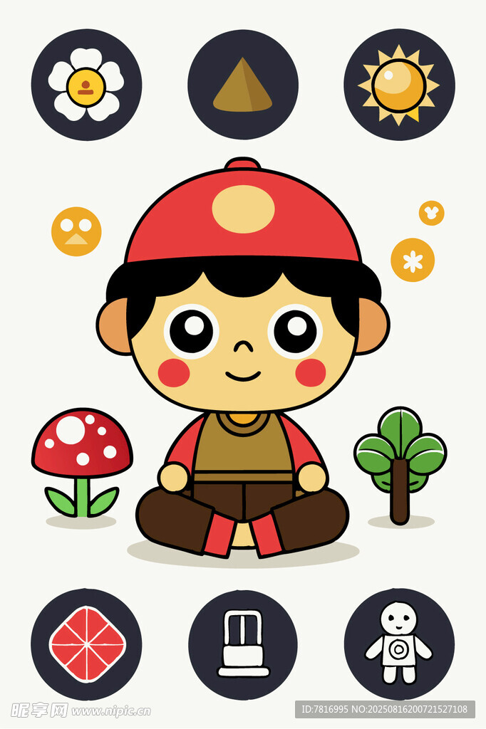 卡通小童子与多样图标