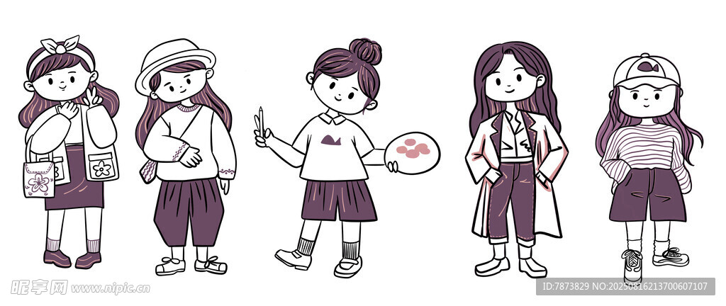 5个卡通小女孩