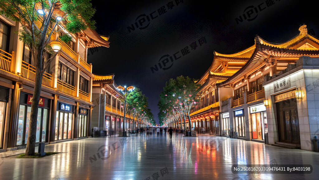 西安大唐不夜城夜街景人物建筑灯