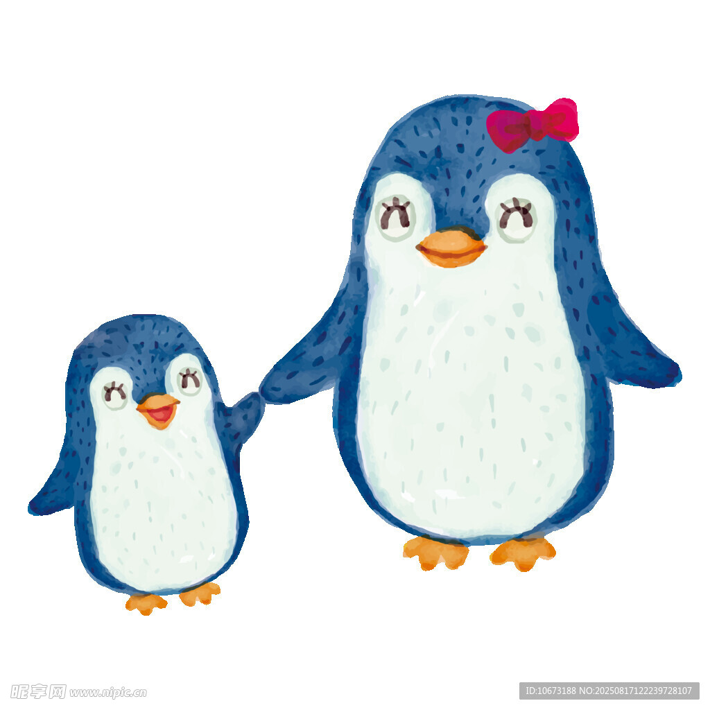 企鹅母子牵手