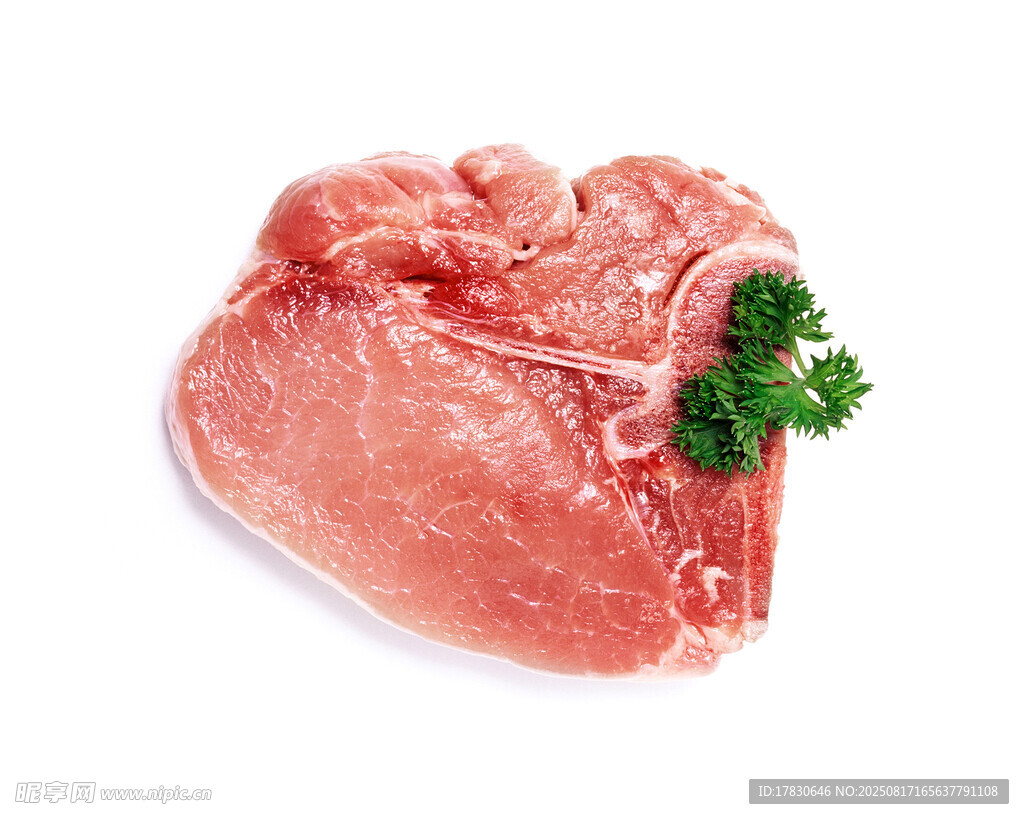 新鲜猪肉肉块配绿色香草
