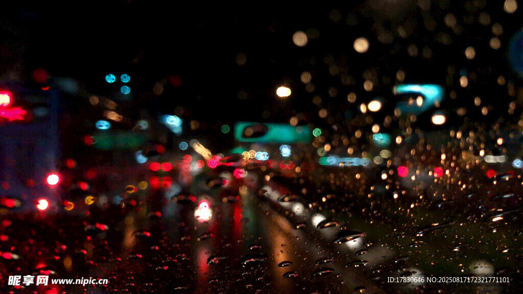 雨夜城市道路朦胧景象