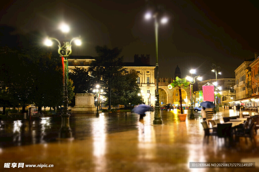 雨夜街头的璀璨景象
