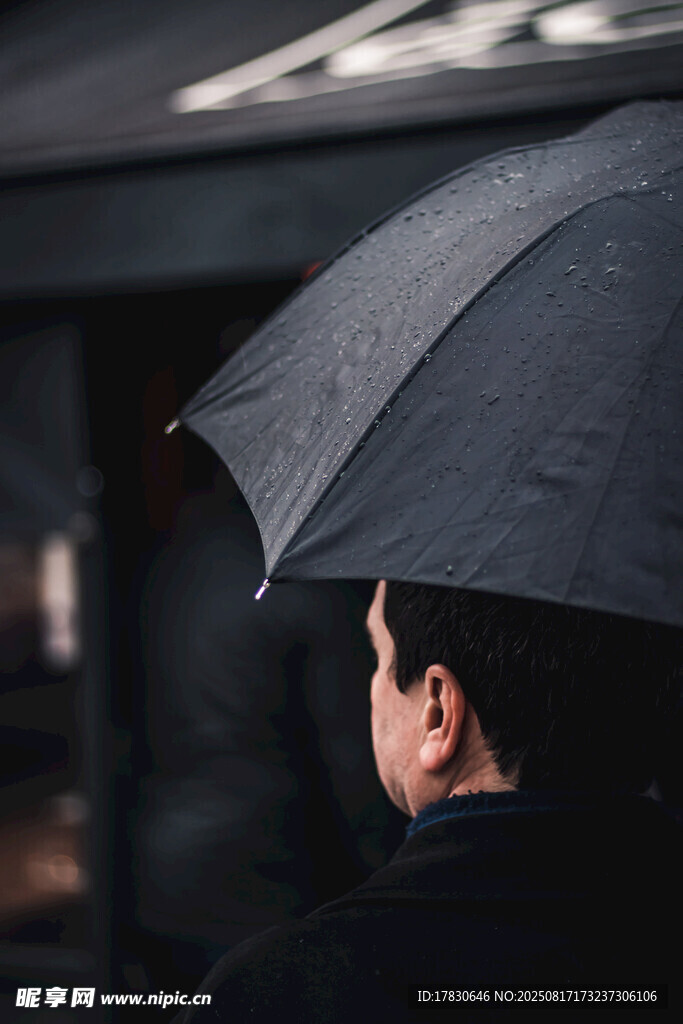 雨中撑伞男子背影