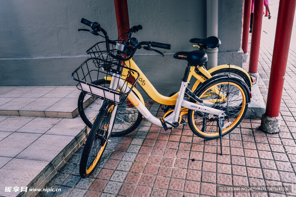 路边停放的两辆共享单车