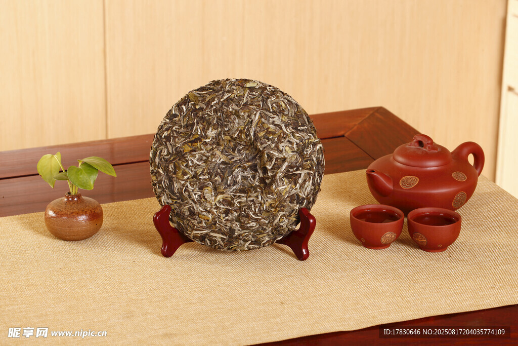 普洱饼茶与茶具组合展示