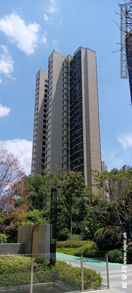 城市高楼旁的绿植景观
