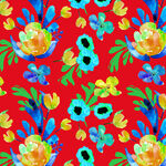 红色背景多彩花卉图案