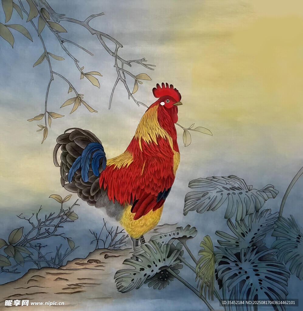 雄鸡朝阳图