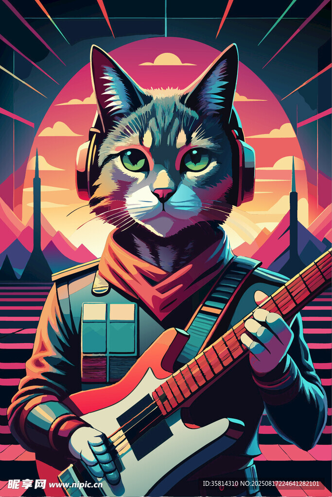 摇滚猫咪演奏酷炫吉他