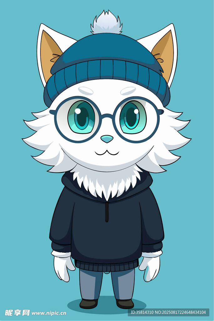 戴帽萌猫卡通形象