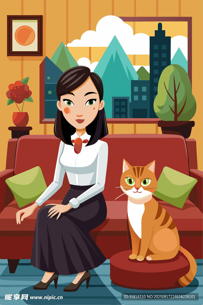 女子与猫惬意居家时光