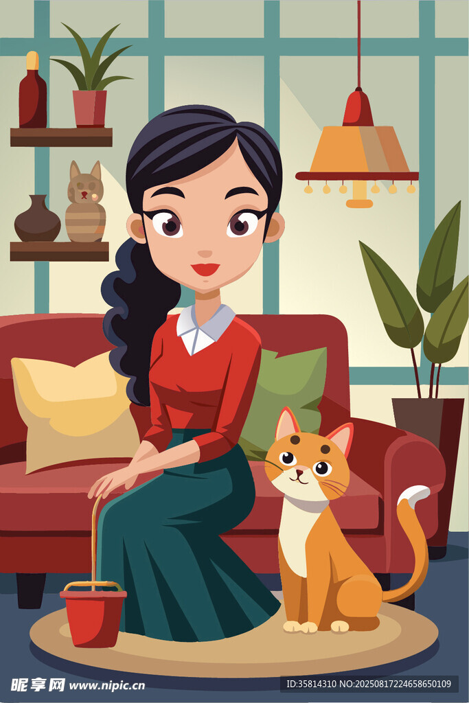 女子与猫惬意宅家时光