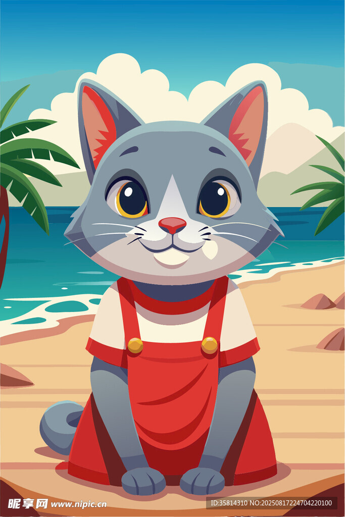 海滩上的可爱猫咪