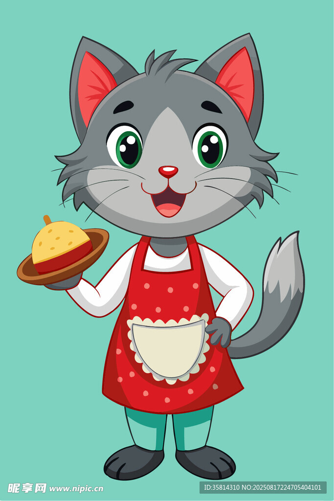 穿围裙端食物的可爱猫咪