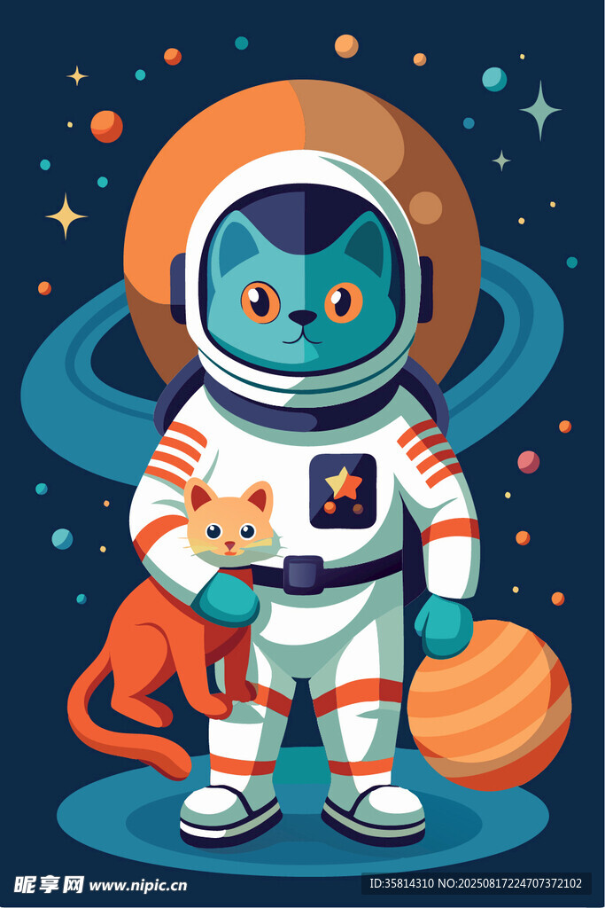 可爱猫咪宇航员太空漫步