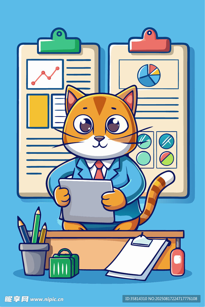 猫咪办公场景插画
