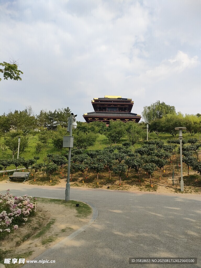 古建旁的道路与绿植景观