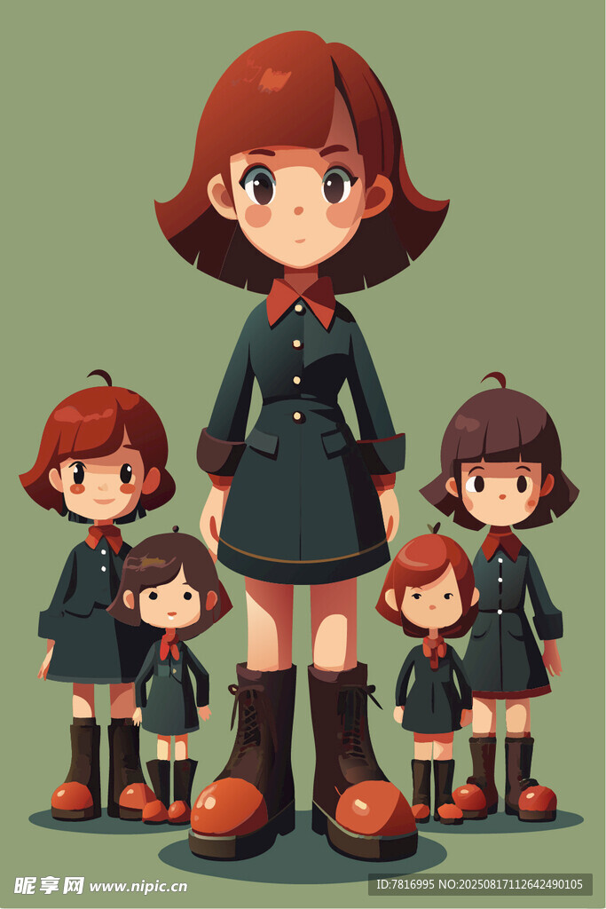 可爱卡通女孩与小跟班