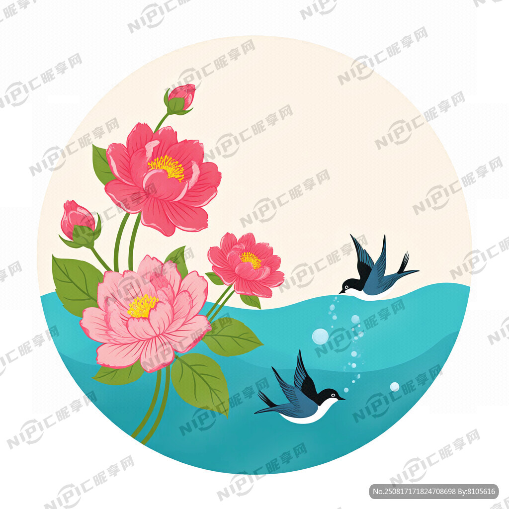 花与鸟 水组合 矢量图