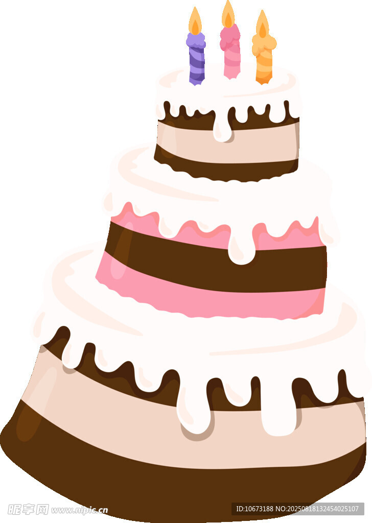 三层生日蛋糕插彩色蜡烛