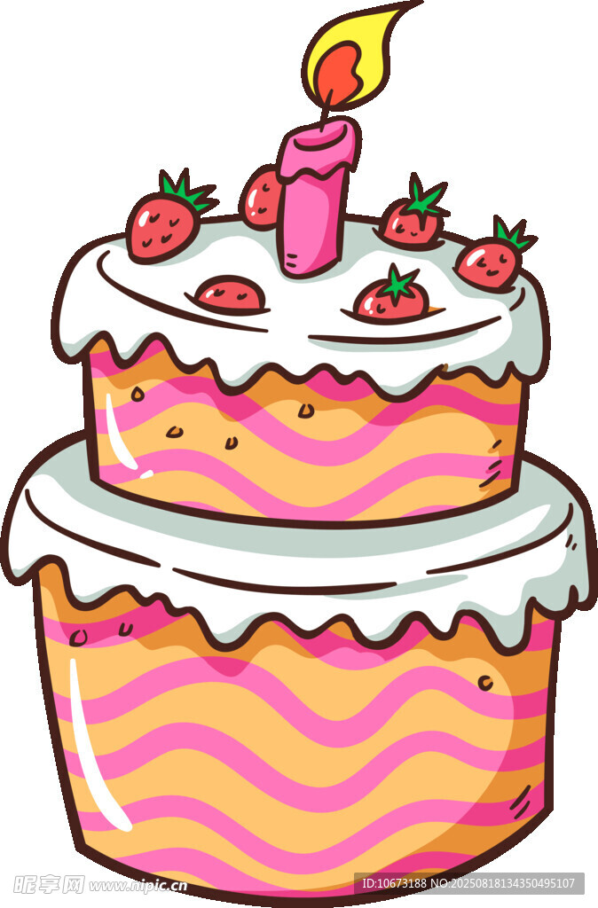 双层草莓生日蛋糕插画