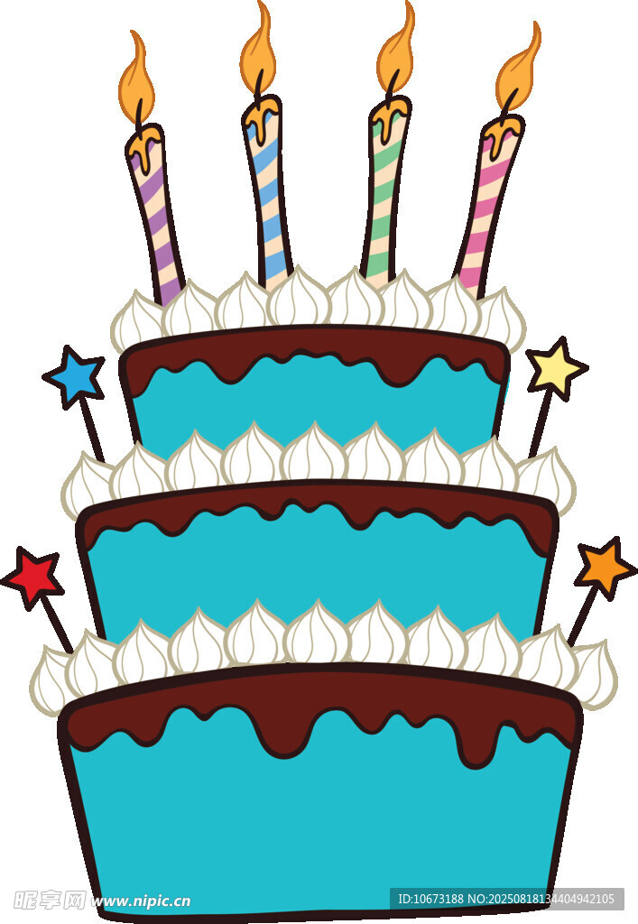 三层蓝色生日蛋糕插画